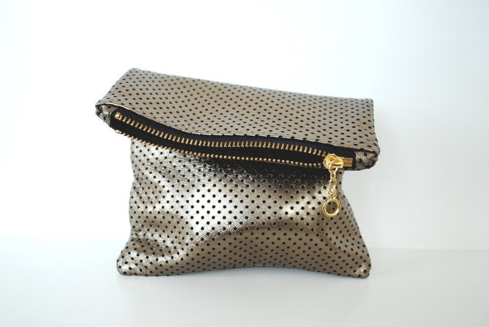 Leather mini clutch in antique gold