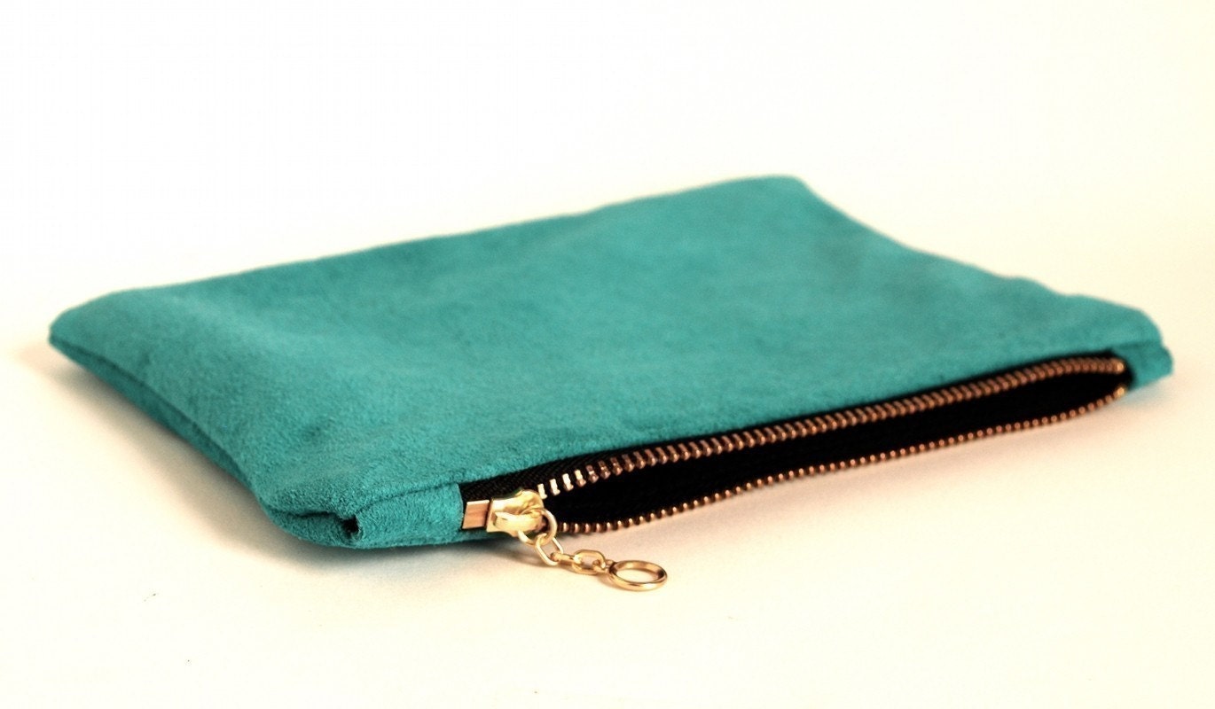 Leather mini clutch aqua blue