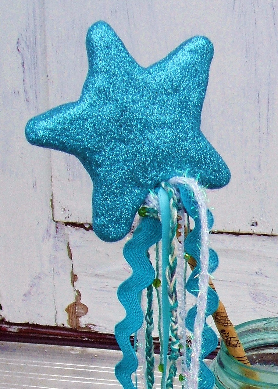 Bondi Blue Magic Star Stick Wand, Magic Wand, Paper Mache, Photobooth Prop