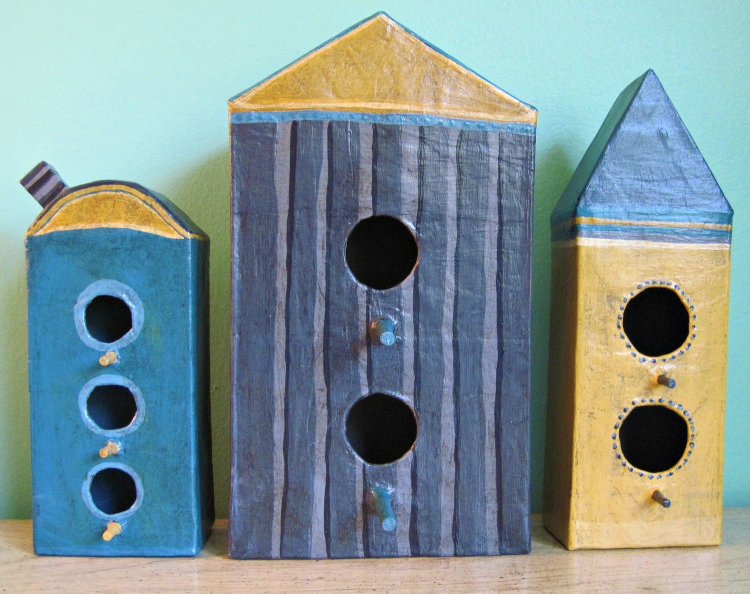 Clever Houses For Imaginary Birds-Set Two, Paper Mache, Decorative Birdhouse Set