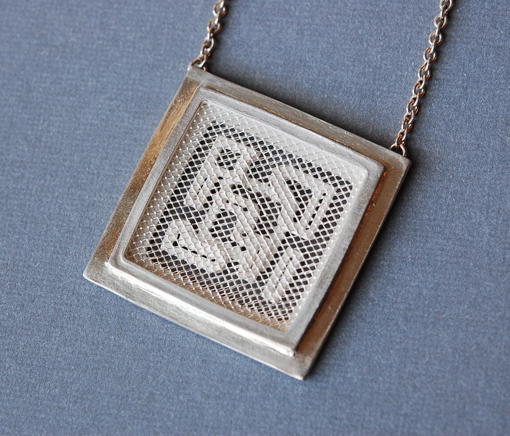 Silver Square Computer Chip Style Circuitry Pendant