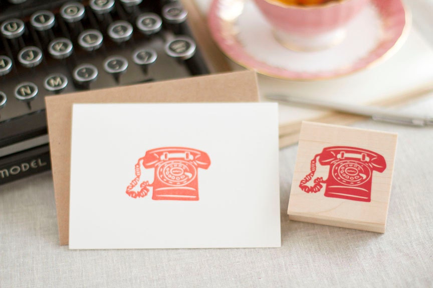 Rotary Telephone Rubber Stamp Wood Mounted - Great for DIY Calling Cards, Business Cards or Your Scrapbook