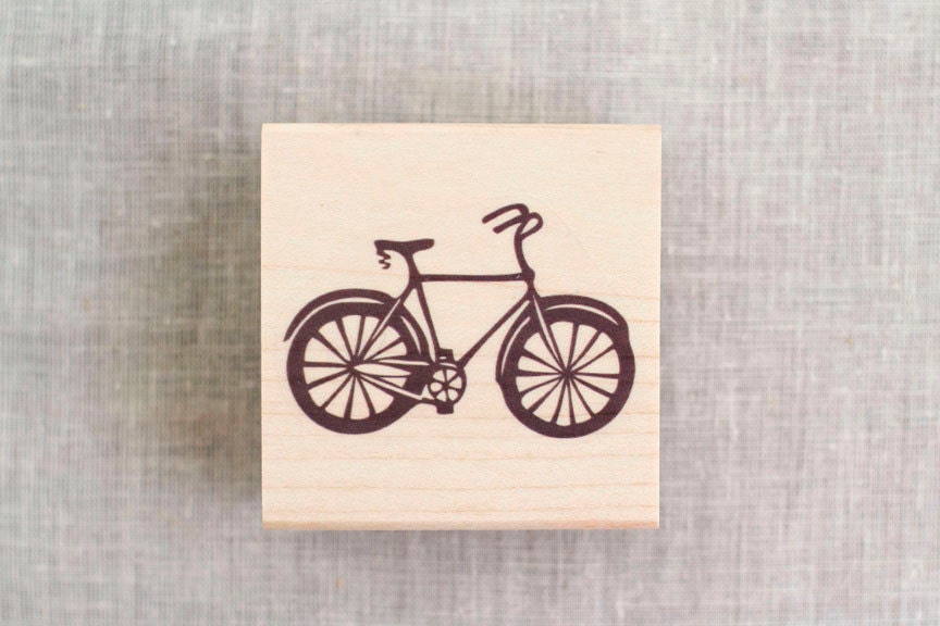 Bicycle Stamp - Handcrafted and Wood Mounted - Great for Cardmaking Scrapbooking Gift Wrap Favors and More