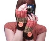 fall fingerless gloves - Made to Order - hand knit arm warmers in orange, caramel, and brown