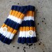 Striped Fingerless Gloves - hand knit in navy blue, mustard yellow, and off white
