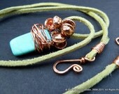 Clearance Necklace, Buffalo Butte, Wire Wrapped Turquoise Magnesite, Soft Suede Leather, Copper Findings, Western Cowgirl, Rugged, Rustic