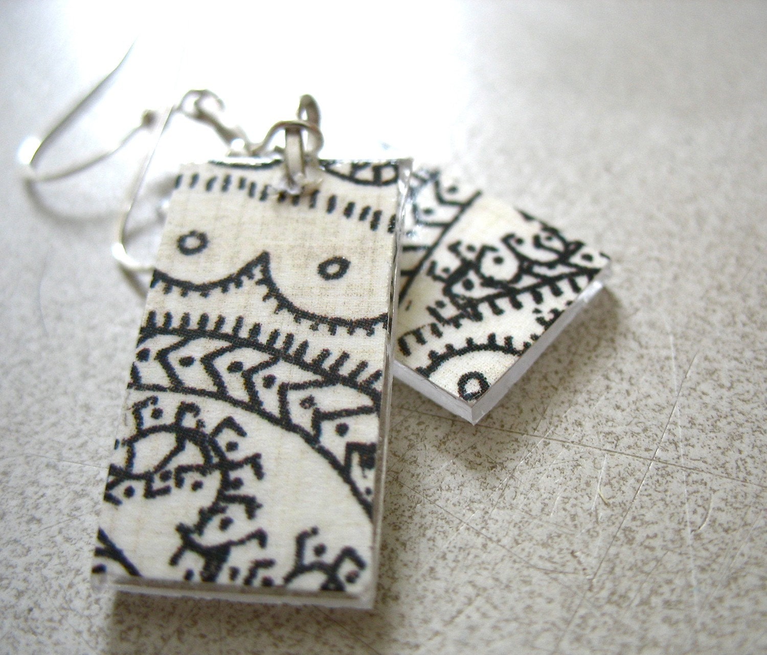Black White Whimsey Earrings, Recycled Upcycled Handmade Earrings Jewelry, RECYCLEry Upcycled Eco Friendly Earrings
