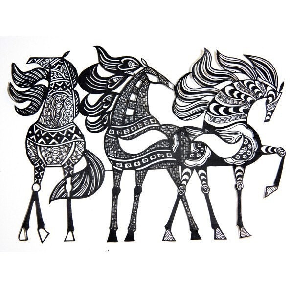 Papercuts-cutouts-handcuts-my modern horses