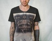 MENS Ouija Board T-Shirt, Aleister Crowley, Scooped Neck, Grey, S/M/L/XL