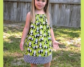 Custom Boutique Panda Bear Menagerie on Lime Pillowcase Dress  --  3/6 months - 4T