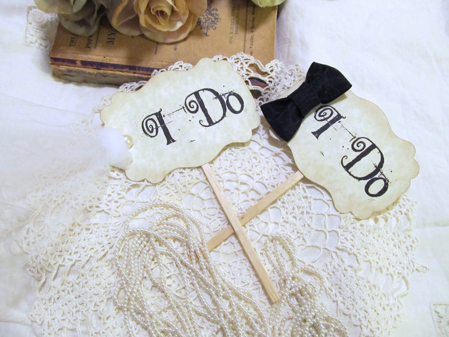 I Do Bride and Groom Wedding Cake Toppers or Photo Props Sign- Set of 2 - 1 Pair