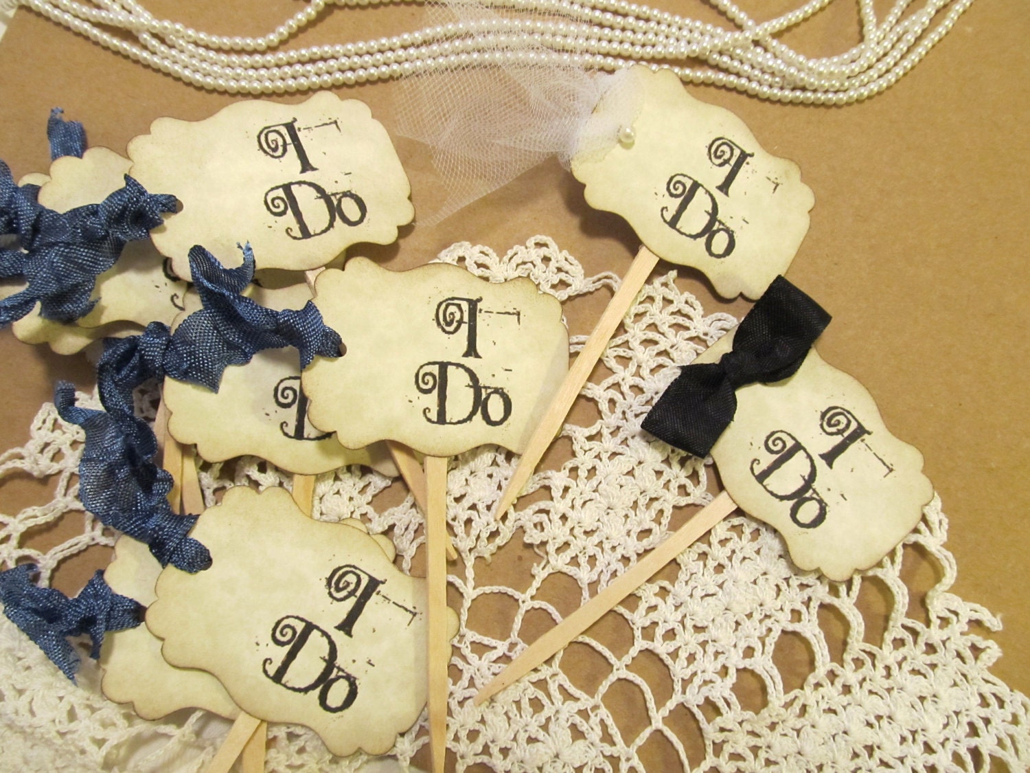 Mr. and Mrs. Bride and Groom Wedding Cupcake Cake Slice Parchment Toppers Picks - Set of 2