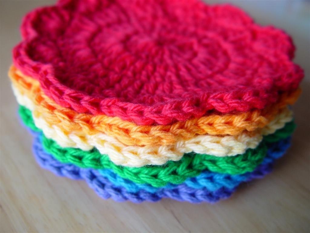 Hand-Crocheted Rainbow 6 piece Coaster Set