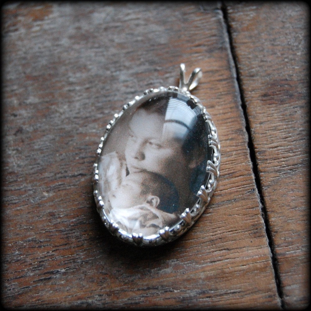 Necklace with Fancy Oval Custom Photo Pendant in Sterling Silver
