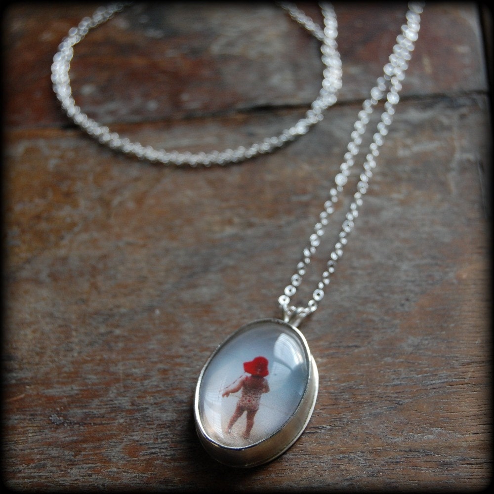 Simple Vertical Oval Custom Photo Pendant in Sterling Silver