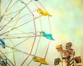 Art for nursery Carnival photography children's room kids art mint green spring colors Ferris wheel summer circus teal turquoise sky - 8x8