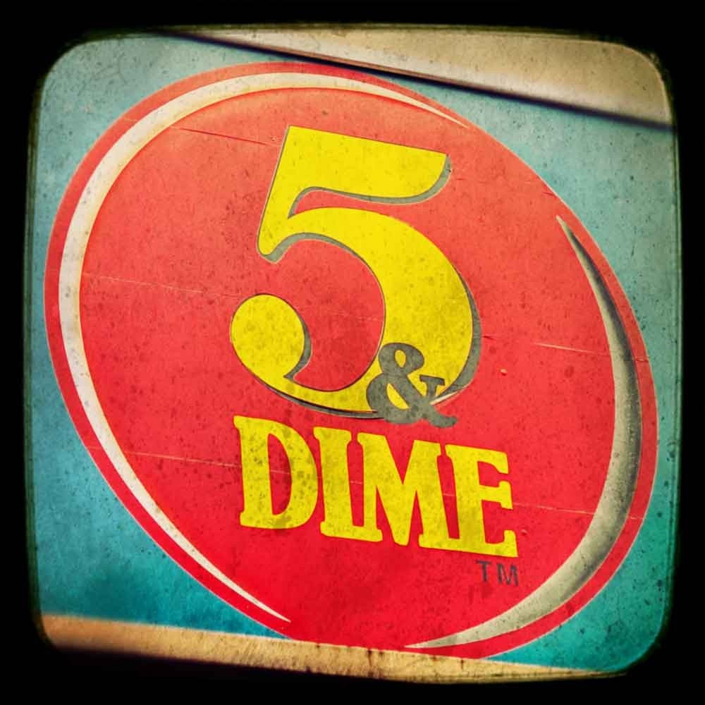 Five and dime, mid century, modern kitchen, red aquamarine road sign, travel art, ephemera - 8x8