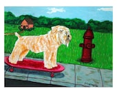 Soft Coated Wheaton Terrier Skateboarding Dog Art Set of Notecards and Envelopes