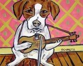 Jack Russell Terrier Playing Guitar Dog Art Tile Coaster