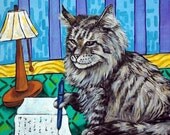 Norwegian Forest Cat Writing in a Journal Art Tile Coaster