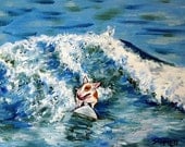 Bull Terrier Surfing Animal Dog Art Set of Notecards