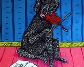 Poodle Playing the Violin Dog Art Tile Coaster Gift