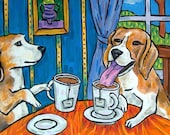 Beagle Tea Time Dog Art Tile Coaster Gift