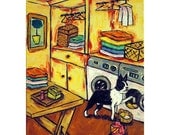 Boston terrier Doing the Laundry Dog Art Print