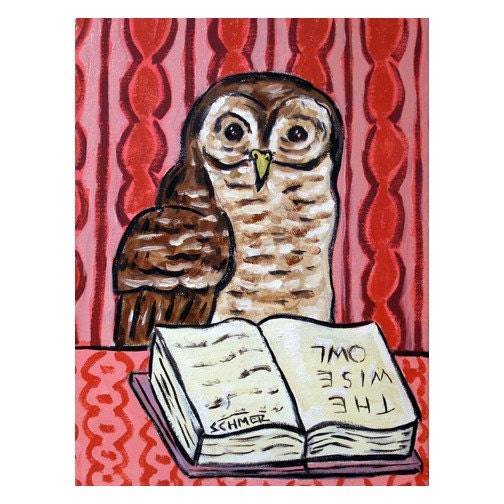 Smart owl Reading a Book Bird Art Print 11x14 JSCHMETZ modern pop art folk art gift