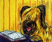 Briard Reading at the Library Dog picture Art Print 8x10 giclee gift