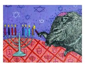 Javelina Lighting a Menorah Hanakkuah Animal Art Print