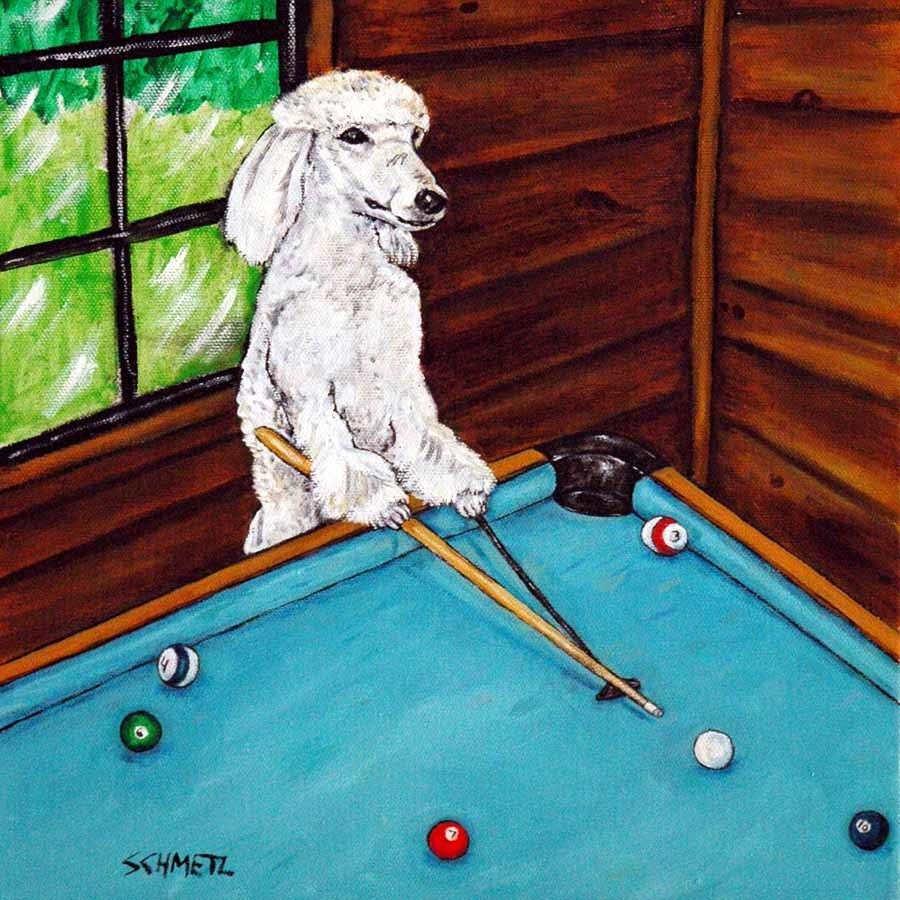 Poodle Playing Billiards Pool Dog Art Tile Coaster by SCHMETZPETZ