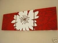 Handmade Set Of 3 Contemporary Modern Designer Retro Print Design Very Funky Red White Large Flower Wall Hanging Canvases Wall Art. 