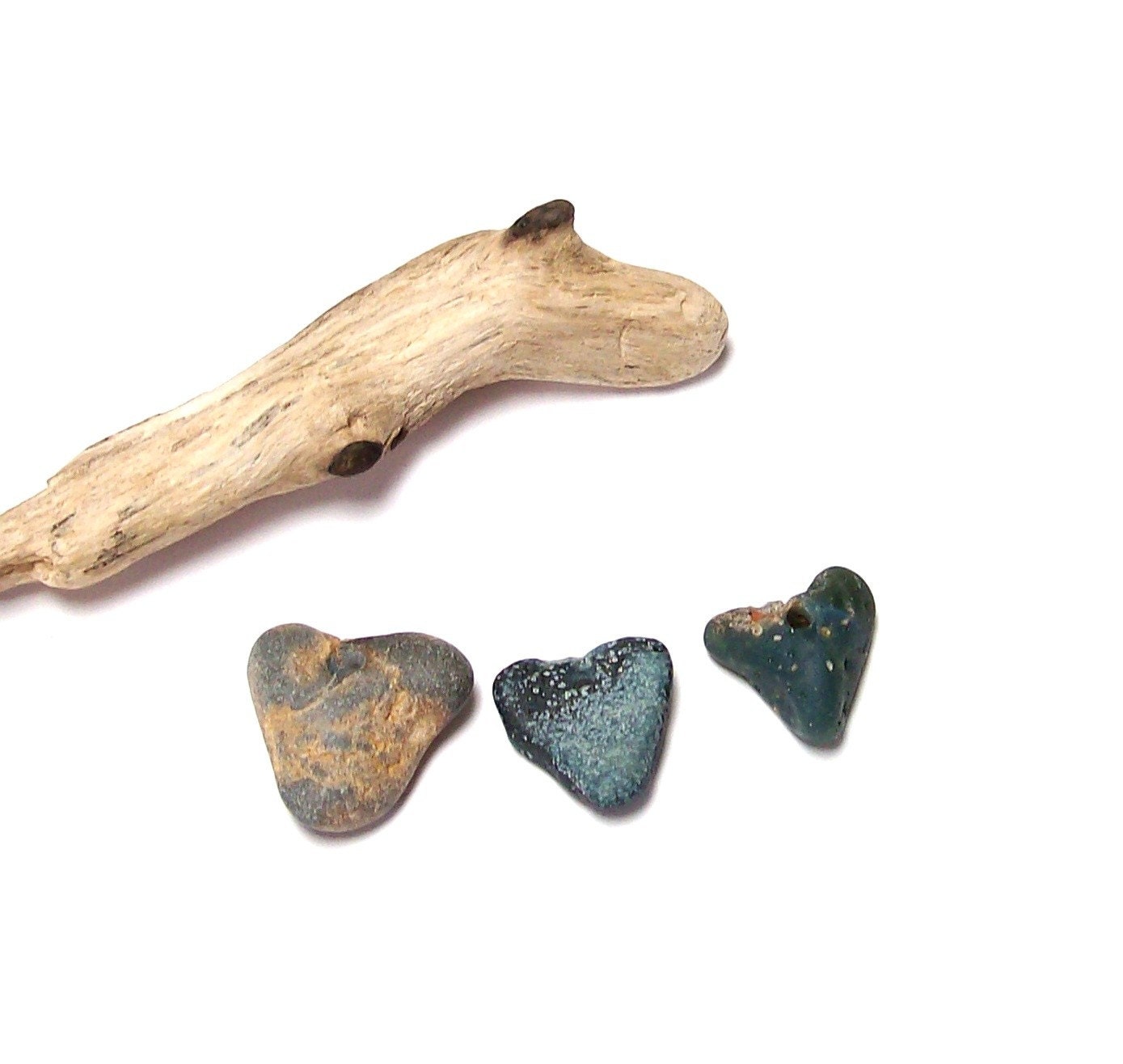 LITTLE WILD HEARTS - Genuine Drilled Beach Stones - Slag Glass - jewelry beads