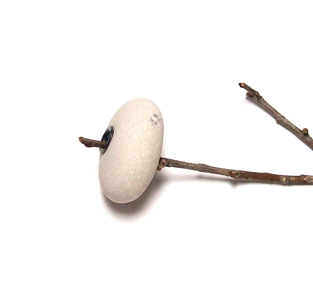 Riveted Beach Stone - Genuine Drilled Pebble - Lake Rock Wheel Donut Jewelry Bead - "Purity" by StoneMe