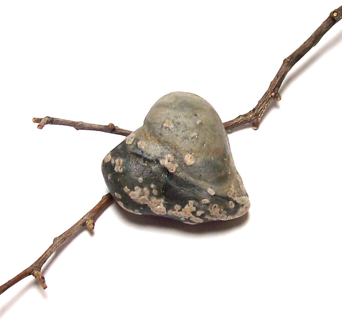 Sea Beach Stone Pebble Slag Glass Heart Rock - Genuine UNdrilled - "Beach Love" by StoneMe