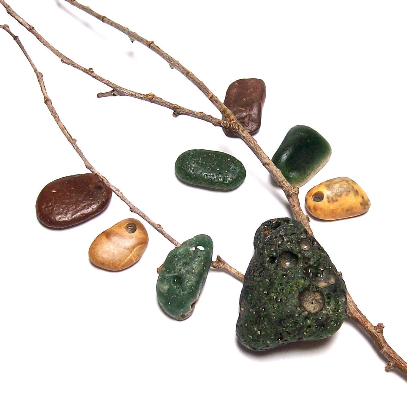 Jasper Gem Beach Stones Sea Glass Supplies - Genuine Drilled Slag Glass - diy beads - "Ho Ho Ho" by StoneMe