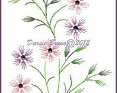 Spring Flowers and Leaves Embroidery Pattern for Greeting Cards