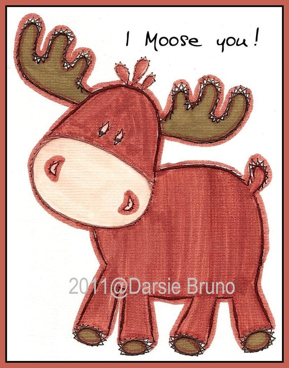 Moose Animal Paper Embroidery Pattern for Greeting Cards by Darse