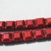 Interesting Red Czech Glass Etched Square Beads 8