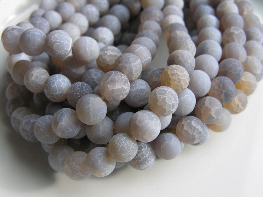 Frosted Grey Agate 10mm Round FULL STRAND