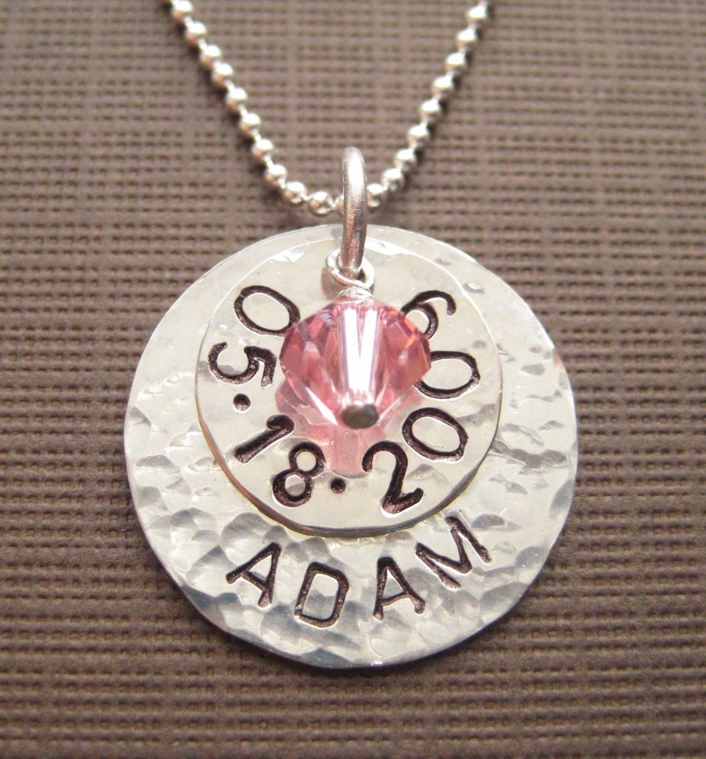 Personalized Baby Shower Gift - Hand stamped sterling silver / Birthday and name keepsake necklace with a birthstone (NN023)