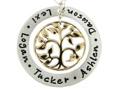 Personalized Family Tree Necklace  with Bronze Tree of Life charm - Hand Stamped Sterling Silver Mothers Jewelry (NN047)