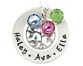 Hand Stamped Mommy Necklaces - Personalized Family Tree Necklace with Birthstones - Keepsakes (NN046)