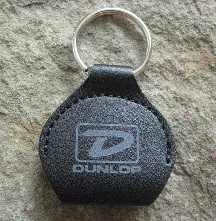 Personalized Brass Guitar Pick with leather key chain-  Single sided (GP012)