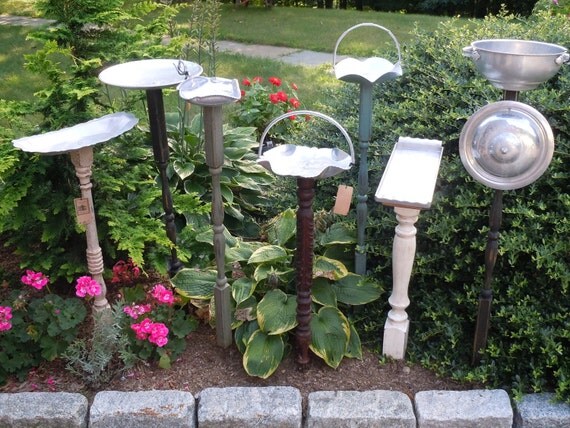 Unique Bird Feeder Birdbath Vintage Hammered Aluminum by anosal81