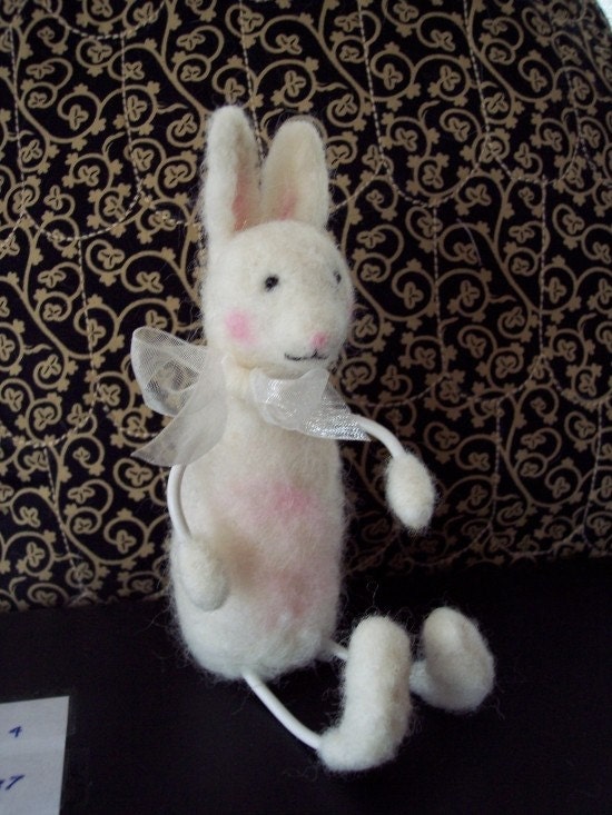 Bunny Animal Cute Needle-Felted Wool and covered wire fiber art Original OOAK Rabbit Wool Sculpture