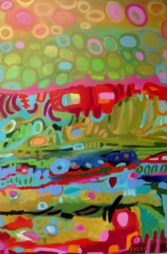 Bohemian Abstract Art 24x36 Beautiful Colorful Original Painting by Karen Fields