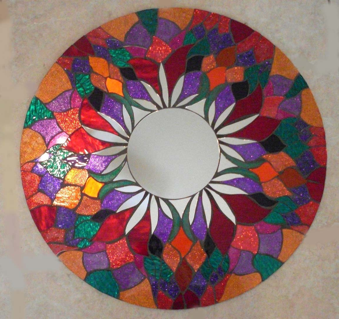 Mosaic Mirror Red Round Handmade Glitter Glass