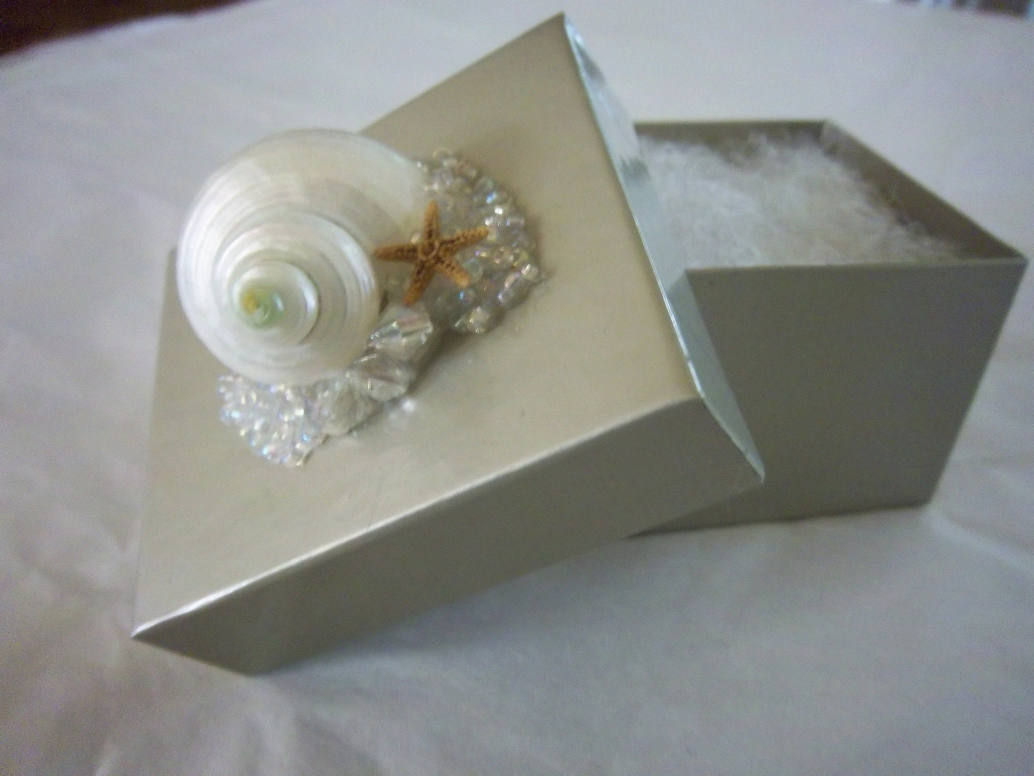 Beach Decor-Polished Turbo Seashell Embellished Ring Box